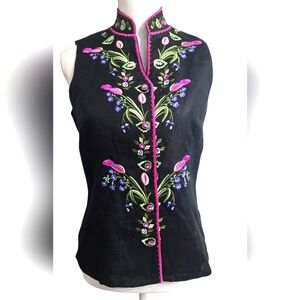 Anne Carson Black Embellished Sleeveless Blouse
